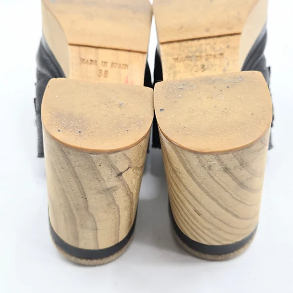 Free People Black Leather‎ Clogs with Natural Wooden Heel - Picture 14 of 14